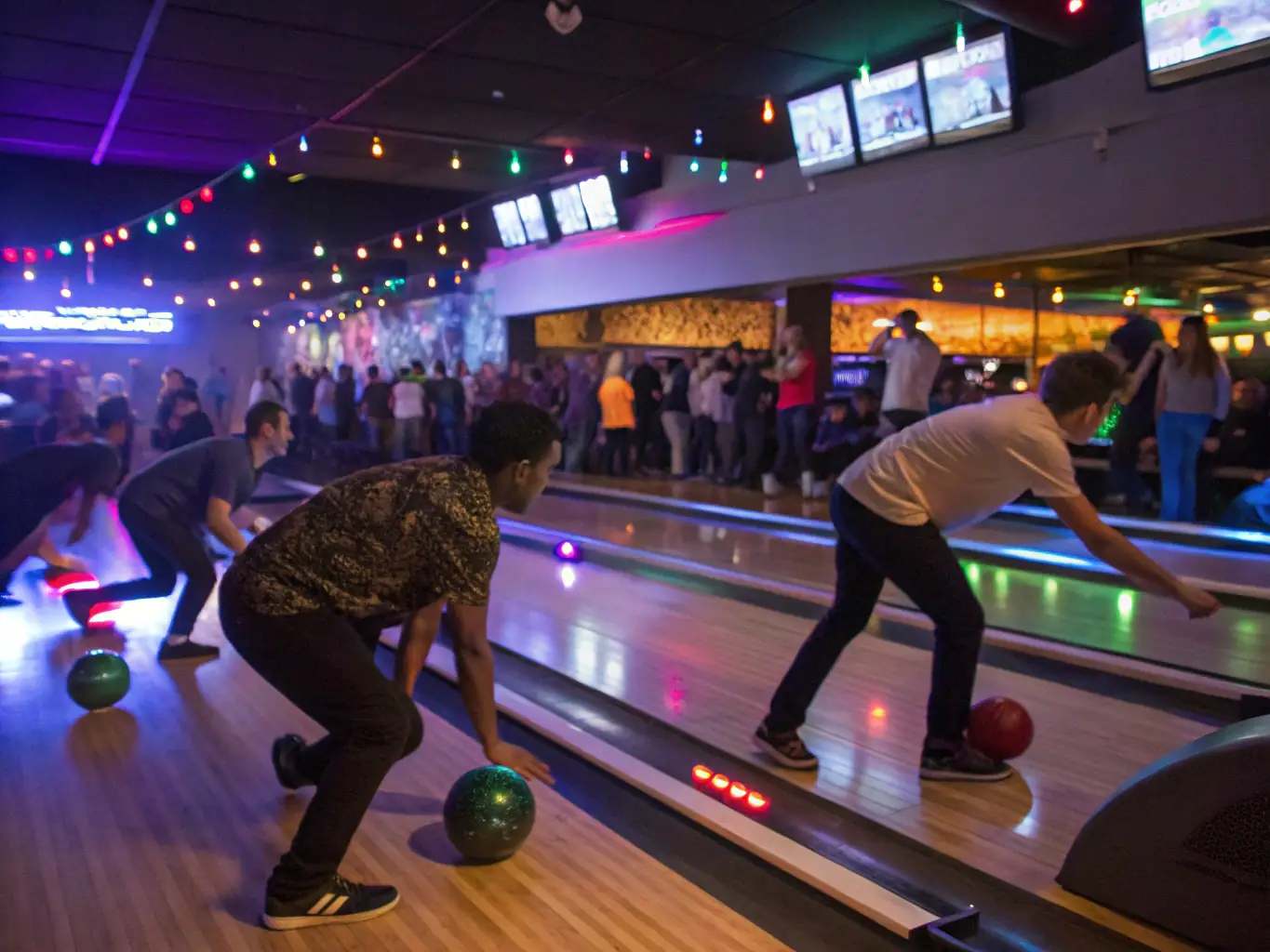 A dynamic image capturing the excitement of a national bowling competition, showcasing athletes in action and the intensity of the tournament.